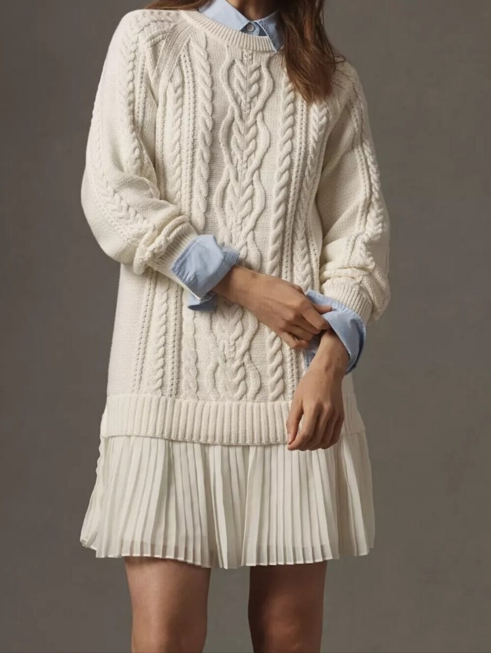 Anthropologie Cream Cable-Knit Turtleneck Sweater